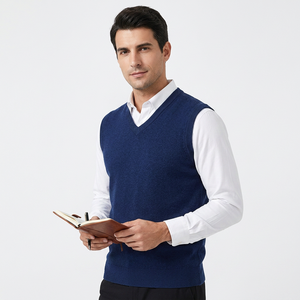 Men's Knitted Argyle Vest Sleeveless V-Neck Sweater Autumn Wear White Collar Shirt Layering Top - Product Image 5