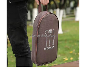 Vaisselle de pique-nique Portable en acier inoxydable ensemble de salle à manger avec sac à main 8 pièces Camping en plein air ustensiles de cuisine ensembles de couteaux de cuisine - Product Image 4