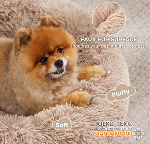 23-Zoll-beruhigendes Donut-Haustier bett für kleine Hunde und große Katzen 25 Pfund wasch bare rutsch feste flauschige Plüsch-Kunstpelz-Kamel farbe Haustier betten - Product Image 2