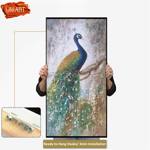 UNIART-<span class=keywords><strong>Peinture</strong></span> à l'huile abstraite sur toile <span class=keywords><strong>de</strong></span> paon faite à la main, <span class=keywords><strong>peinture</strong></span> animalière 3D personnalisée, 100% - Product Image 4