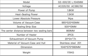 เครื่องซีลสูญญากาศอัตโนมัติ DZ-500/2E ARC ความแม่นยำสูง 220V/380V 1040 แบบขยายความยาวช่องซีล สำหรับบรรจุภัณฑ์อาหาร - Product Image 2