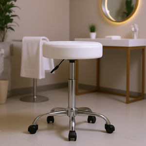Tabouret roulant en cuir PU épais blanc, réglable en hauteur, pivotant, pour salon, spa, clinique de tatouage - Product Image 2