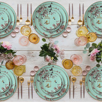 Bols et assiettes en céramique de porcelaine émaillée de Chine, ronds, de 8 à 10 pouces, avec motifs de fleurs bleues et d'oiseaux, pour restaurant