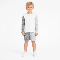 Ensemble de vêtements pour garçons 2 pièces en coton T-shirt à manches longues bicolore et short à taille élastique Tenue pour garçon en bas âge 2-8 ans
