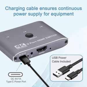 Conmutador <span class=keywords><strong>HDMI</strong></span> SYONG 4K60Hz, Conmutador <span class=keywords><strong>HDMI</strong></span> de 3 Puertos 3 en 1 con Control Remoto IR, Compatible con 4K, 3D, 1080P, <span class=keywords><strong>HDMI</strong></span> 2.0, HDCP 2.2, Ultra HD - Product Image 3