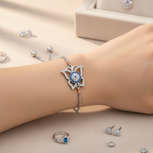 Bracelet en forme de papillon avec pierre de Zircon, ensemble de bijoux Bronze, système d'ascenseur en métal - Product Image 3