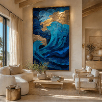 Art mural moderne, peinture sur toile abstraite dorée en forme de cœur, peinture à l'huile murale de grande taille