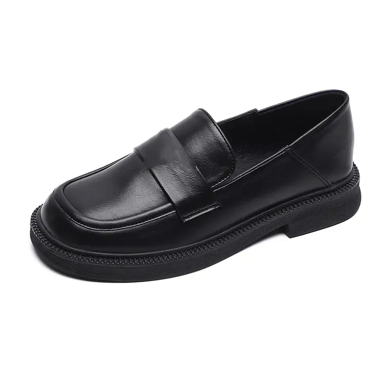 Plus Size 43 Women Flat Loafer Shoes Designer Black Leather Slip On Chunky Ladies Loafer Shoes