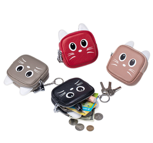 Nouveau Portefeuille en Cuir à Double Fermeture Éclair avec Motif Chat Mignon, Mini Porte-Monnaie, Porte-Clés, Sac de Rangement, Sac à Rouge à Lèvres Tendance - Product Image 1