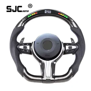 SJC roda kemudi LED BMW, serat karbon untuk BMW E46 E90 F30 F10 F20 F15 F01 F02 M2 M3 M4 M5 M6 X1 X2 X4 X5 X3 X6