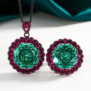 Nouvel Arrivage – Ensemble Collier et Bague en Cuivre Écologique avec Zircon Vert Taillé en Rose 18 mm – Bijoux Tendance 2026 pour Femme - Product Image 3