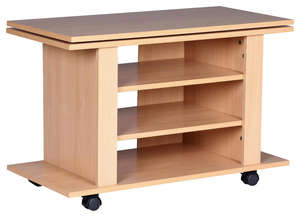 Fabricant d'usine, <span class=keywords><strong>meuble</strong></span> de télévision minimaliste naturel à 4 niveaux en bois manufacturé avec roues pour le salon - Product Image 3