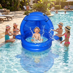 Piscina Inflable Infantil con Forma de Delfín Azul Oscuro, con Sombrilla, Base Reforzada de Doble Capa - Product Image 4