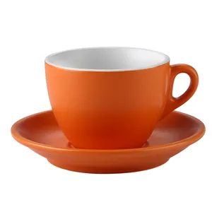 थोक कॉफी चाय का सेट चीनी मिट्टी कॉफी मैट नारंगी कप और तश्तरी