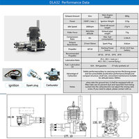 Moteur à essence RC DLA32 32cc 3,8 CV 2 temps avec carter CNC pour pièces d'avions acrobatiques, force de traction élevée de 9 kg