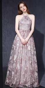 Nouvelle <span class=keywords><strong>robe</strong></span> de fille <span class=keywords><strong>rose</strong></span> et douce avec un col licou pour les robes de soirée de fête et de banquet - Product Image 4