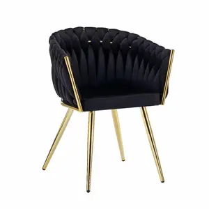 Comfortable Modern Upholstered Wave Dining Chair Armchair Dining Black Painting Metal Velvet Dining Chair With Gold Legs