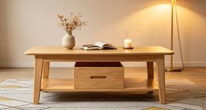 Modern Solid Wood Coffee <b>Table</b> with Storage <b>Drawer</b> Scandinavian Living Room Furniture - Product Image 2