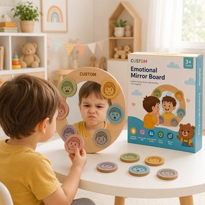 Tablero de Espejo Emocional Personalizado, Juguete de Madera para el Aprendizaje Social y Emocional con Discos de Expresiones para Niños, Educación Psicológica - Product Image 4