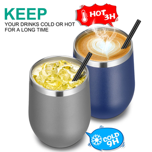 Personalized Classic 12 Ounce 12oz Egg Shape Stainless Steel Wine Glass Tumbler with Straw - Product Image 5