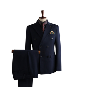 ชุดสูทธุรกิจผู้ชายทรงเข้ารูปแบบกระดุมสองแถว ดีไซน์หรูหรา ผ้าวอร์สเต็ด คุณสมบัติป้องกันการหดตัวและป้องกันรอยยับ - Product Image 3