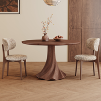 Table à manger ronde en bois massif vintage couleur noyer style médiéval pour petits appartements et hôtels