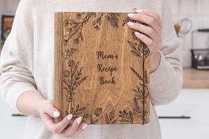 Personalized Custom Cookbook Gift Engraved Pattern and Text Wooden Cooking Blank Loose <strong>Leaf</strong> Diary A4 Recipe <strong>Book</strong> - Product Image 3