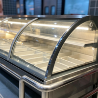 Vitrine réfrigérée commerciale à double température en verre incurvé, en acier inoxydable, avec affichage numérique de la température
