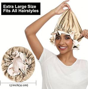 Bonnet de nuit unisexe en satin soyeux à double couche avec logo personnalisé, bord ondulé, ajustable, toutes saisons, vente en gros - Product Image 4