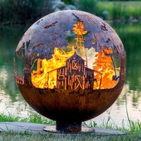 Décoration extérieure En Acier Corten Feu Sphère, Acier Rond Foyer bol à feu