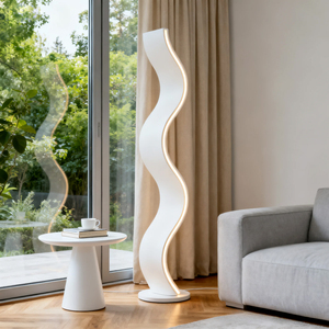 Lámpara de Pie Moderna con Diseño Retorcido, Plástico Blanco, LED, Control Táctil, Altura Ajustable, Luz Cálida Suave de 2700K, Tamaño Grande - Product Image 1