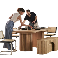 Table à manger ronde extensible en bois de style ferme moderne avec piétement à fente, élégante, pour 6 à 8 personnes