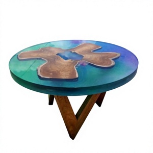 Tables à manger en résine époxy indienne, imperméables et peintes à la main, en forme de fleur, meubles de salle à manger modernes de luxe pour la décoration de la maison - Product Image 1