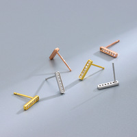 Moderne Gold Vermeil 925 Silber Pavé Stab-Ohrstecker S925 Silber Vertikale Zirkon Ohrstecker