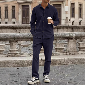 Erkek hızlı kuru açık spor rahat tatil sokak T-Shirt pantolon Set uzun kollu astarlı dijital baskı ile 2 parça Set - Product Image 6