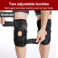 Attelle de genou articulée en néoprène avec sangles parallèles, stabilisateurs latéraux doubles, rotule ouverte réglable pour le soulagement de la douleur au genou