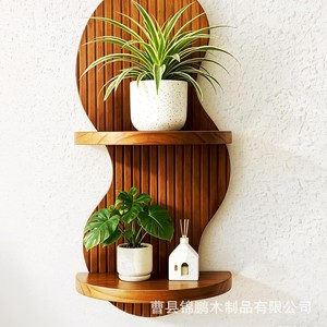 Wooden <b>Wall</b> <b>Mounted</b> <b>Shelf</b> Irregular Shape 2 Tier Floating <b>Shelf</b> For Living Room Display Storage - Product Image 1