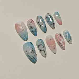 <span class=keywords><strong>Uñas</strong></span> Postizas de Moda Muhaha: Degradado Azul-<span class=keywords><strong>Rosa</strong></span> Estilo Y2K para Millennials - Product Image 6