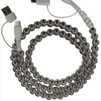 Câble de charge rapide double port Type-C 4-en-1 avec perles d'espacement rondes ondulées dorées en métal pour ordinateur