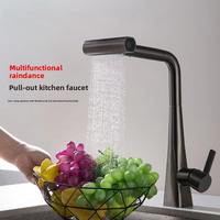 Robinet de cuisine moderne minimaliste en céramique, multifonctionnel, gris anthracite, avec douchette extractible anti-éclaboussures et fonction cascade