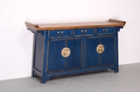 Armoire en bois multifonctionnelle de style chinois antique, design Porte du Gardien vieilli, cadre bleu, laiton, pour salon