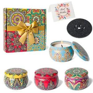 Cheap Color Gift Box 2.2 Oz Soy Wax with Petal Metal Round Set of 4 Perfume Massage Tin Dry Flowers Mini Scented Candle