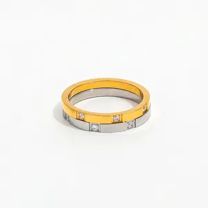 High End 18K Gold Plated 3 Zirconia Dainty Rings Stainless Steel Trendy Simple Gold Plated Fashion Jewelry