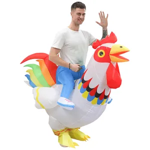 Animal Costume Fancy Dress Blow up Rooster Suit Adult Inflatable Ride on Cock Mascot Costume Halloween Party Inflatable Suit