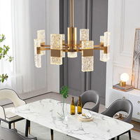 Lustre carré moderne en verre à LED avec effet d'ondulation d'eau, en métal doré de luxe, pour salle à manger, chambre à coucher, salon