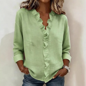 Chemise décontractée pour femmes, à volants, à manches longues respirantes et au design simple, pour le printemps et l'été, nouveau style - Product Image 2