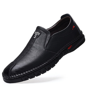 Zapatos informales de cuero para hombre, con punta redonda, suela suave, cómodos zapatos para caminar para papá, para todas las estaciones, color sólido - Product Image 3