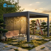 Pergola Bioclimatique Motorisée en Aluminium Style Antique Sweet Home avec Toit Rétractable et Stores Latéraux à Lames Orientables, Système de Canopée Étanche