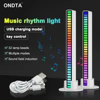 Lampu Tingkat Musik RGB Isi Ulang Diaktifkan Suara, Lampu Pickup Atmosfer, Lampu Irama dengan 32 Manik-manik Lampu