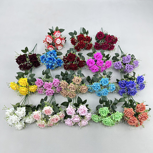 Roses <span class=keywords><strong>artificielles</strong></span> en velours de haute qualité en gros, roses à 7 têtes, roses Gemme et Gypsophile <span class=keywords><strong>pour</strong></span> la décoration intérieure - Product Image 1